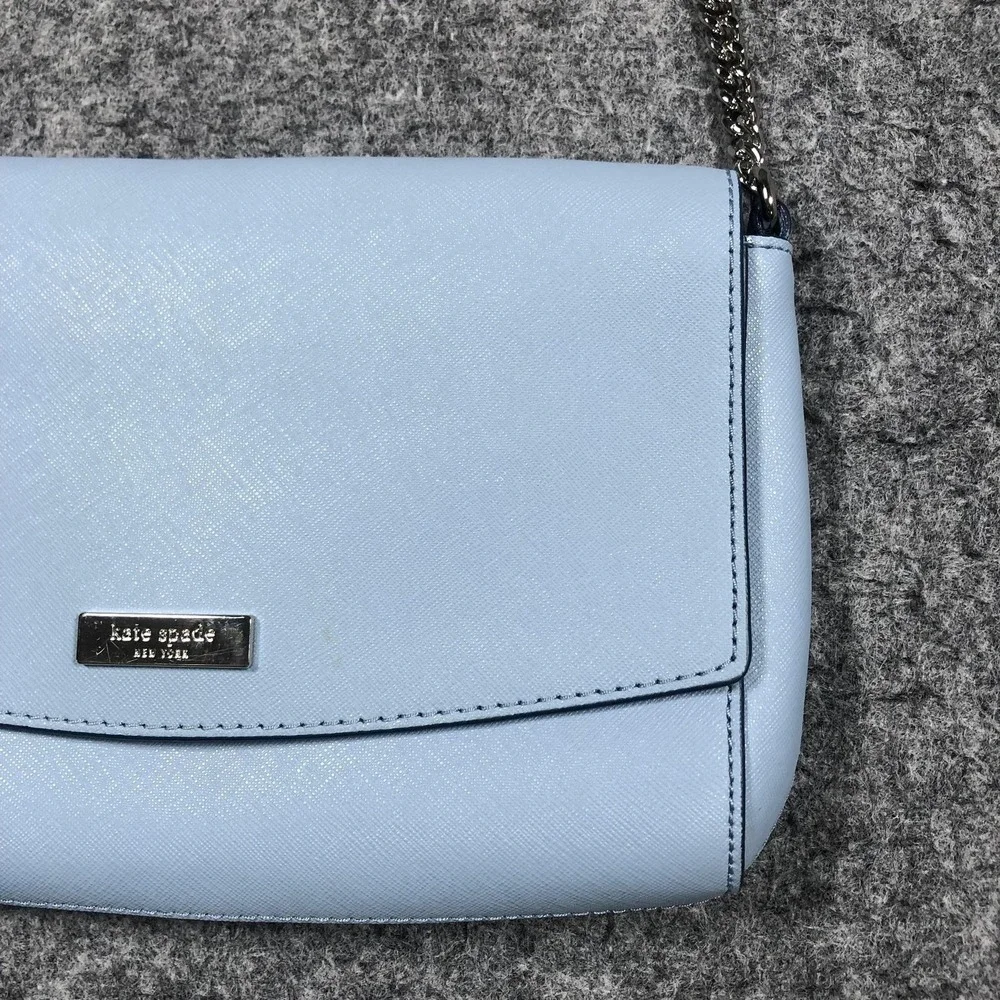 Kate Spade Crossbody Bag Womens Small Light Blue Leather Chain Strap Purse